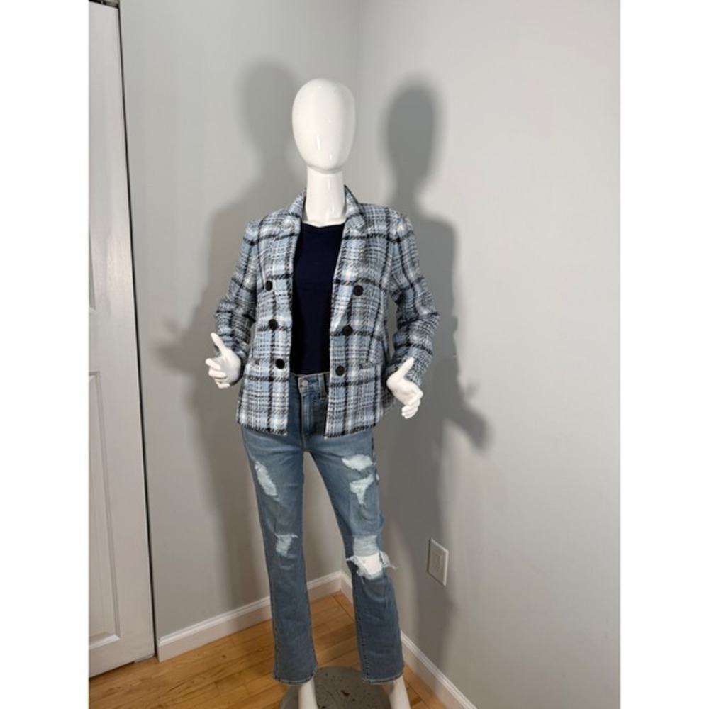 Jones‎ New York Plaid Double Breasted Blazer Light Blue Black White Jacket  PL - Picture 6 of 10